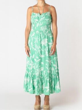 Dex Maxi Tiered Green Mint Floral V-neck Sleeveless Dress Size M NWT